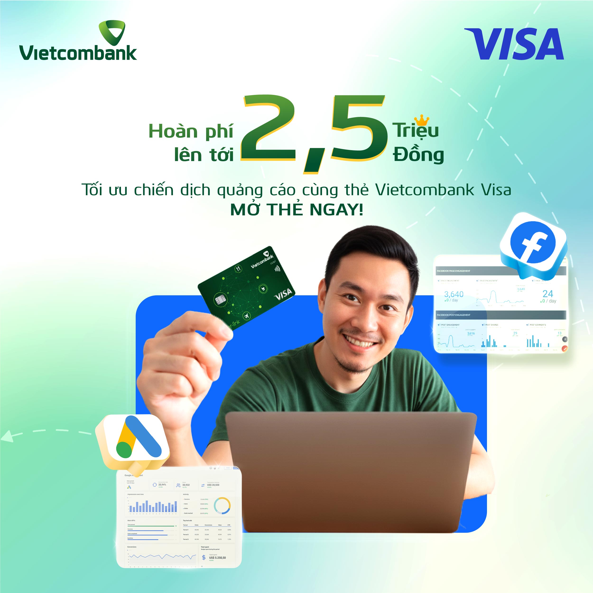 Chạy Ads Không Lo Phí “Chát” Vietcombank đồng hành cộng đồng marketing, quảng cáo mùa cao điểm