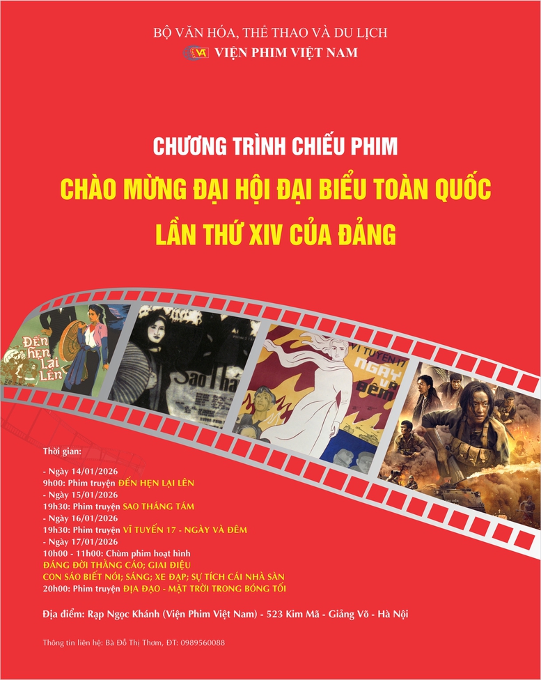 Chiếu phim miễn phí chào mừng Đại hội Đảng XIV