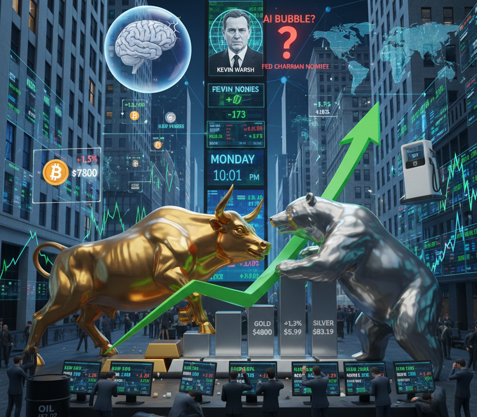 Phố Wall tăng điểm trở lại vàng và bạc hồi phục sau đợt biến động mạnh