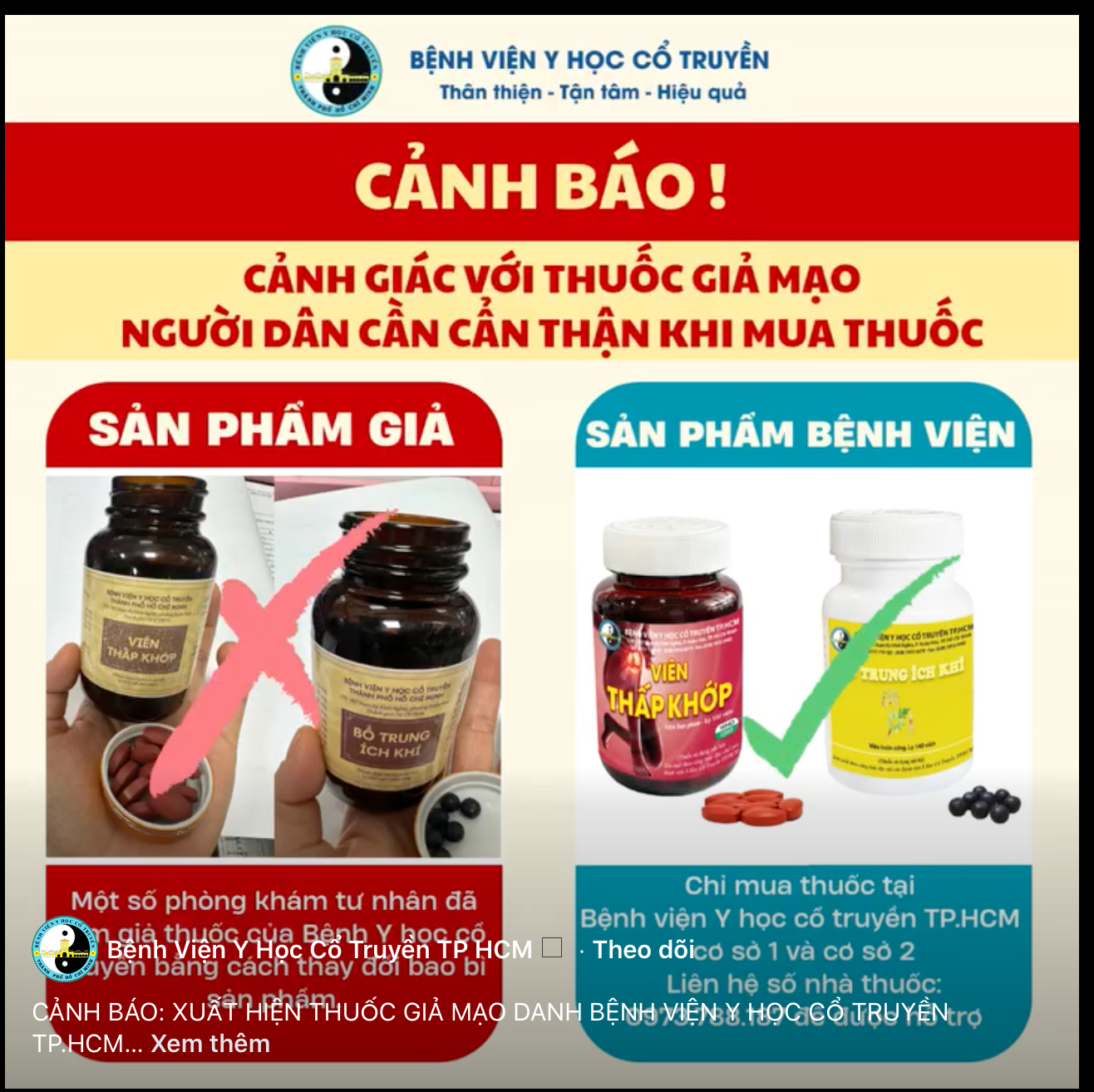 Bệnh viện Y học cổ truyền TP.HCM cảnh báo khẩn về thuốc giả mạo thương hiệu