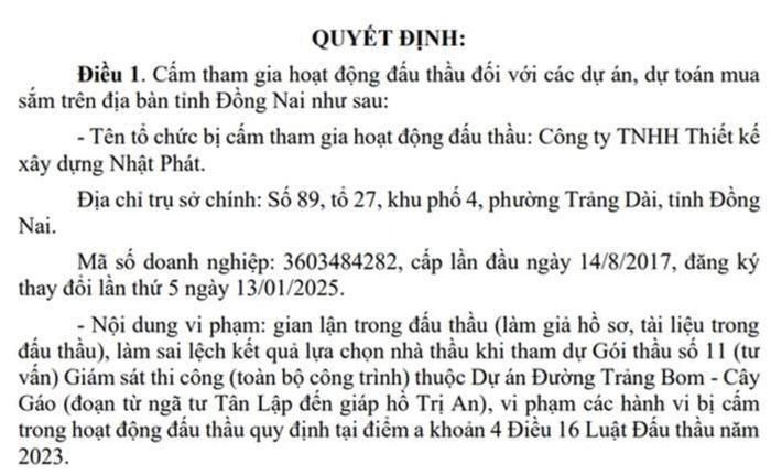 Làm giả hồ sơ dự thầu dự án giao thông, Công ty Nhật Phát bị phạt 250 triệu đồng