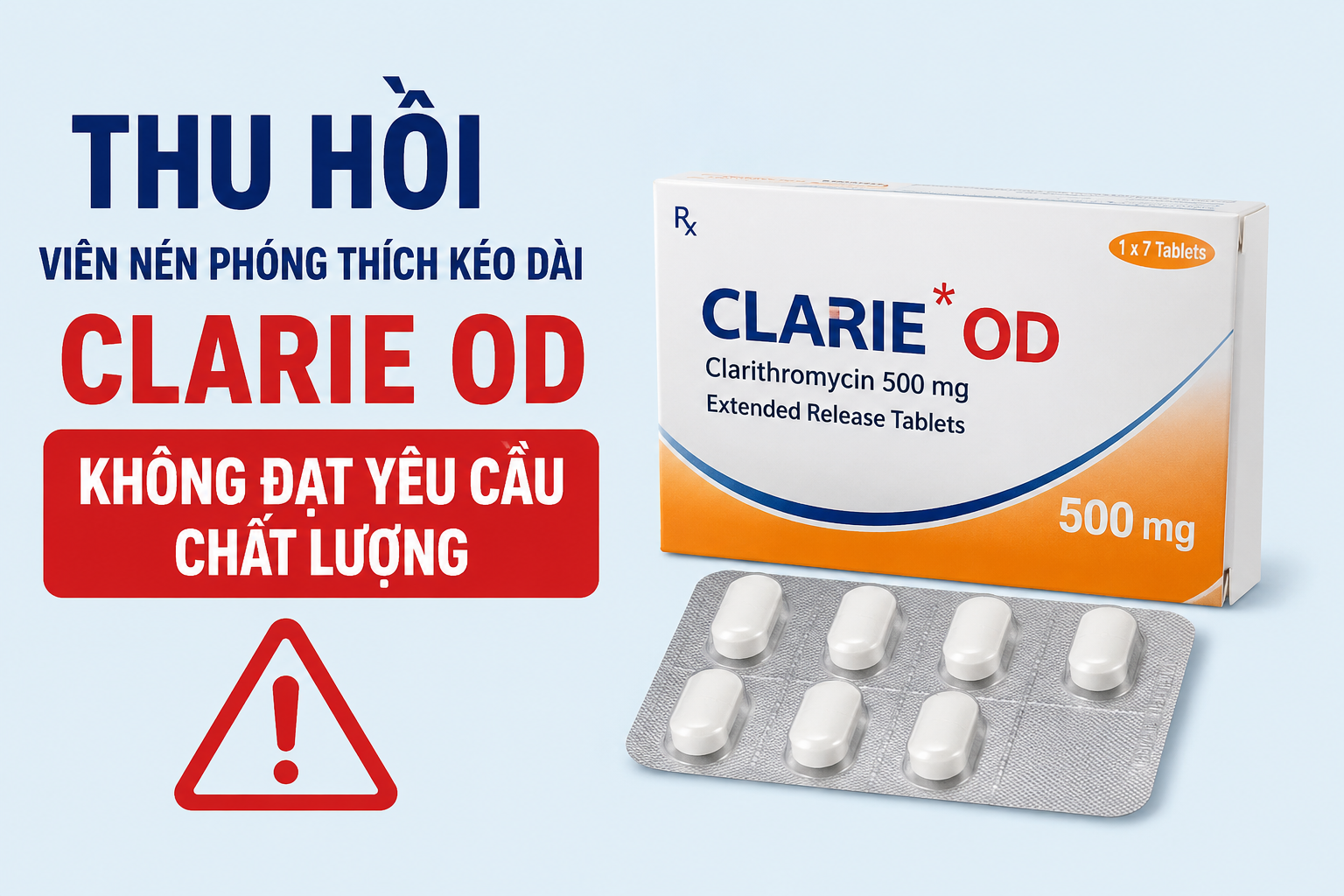 Thu hồi viên nén phóng thích kéo dài CLARIE OD không đạt yêu cầu chất lượng