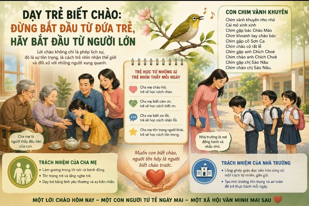 Dạy trẻ biết chào: Đừng bắt đầu từ đứa trẻ, hãy bắt đầu từ người lớn