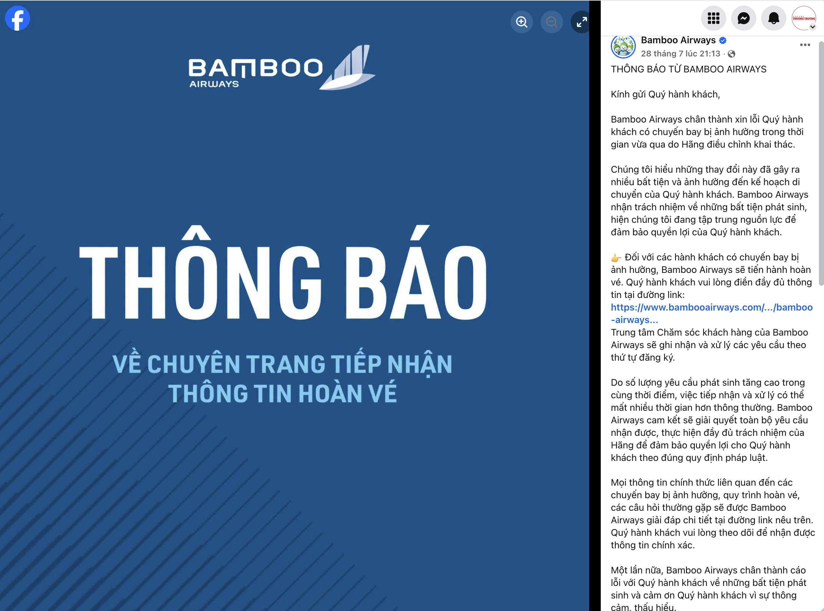 Bamboo Airways bị phản ánh hoàn tiền vé cơ quan chức năng vào cuộc
