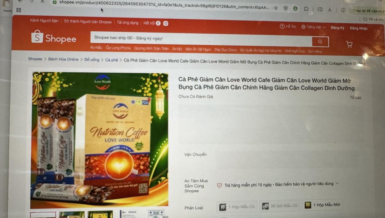 Cà phê giảm cân bán trên Shopee bị nghi quảng cáo quá công dụng