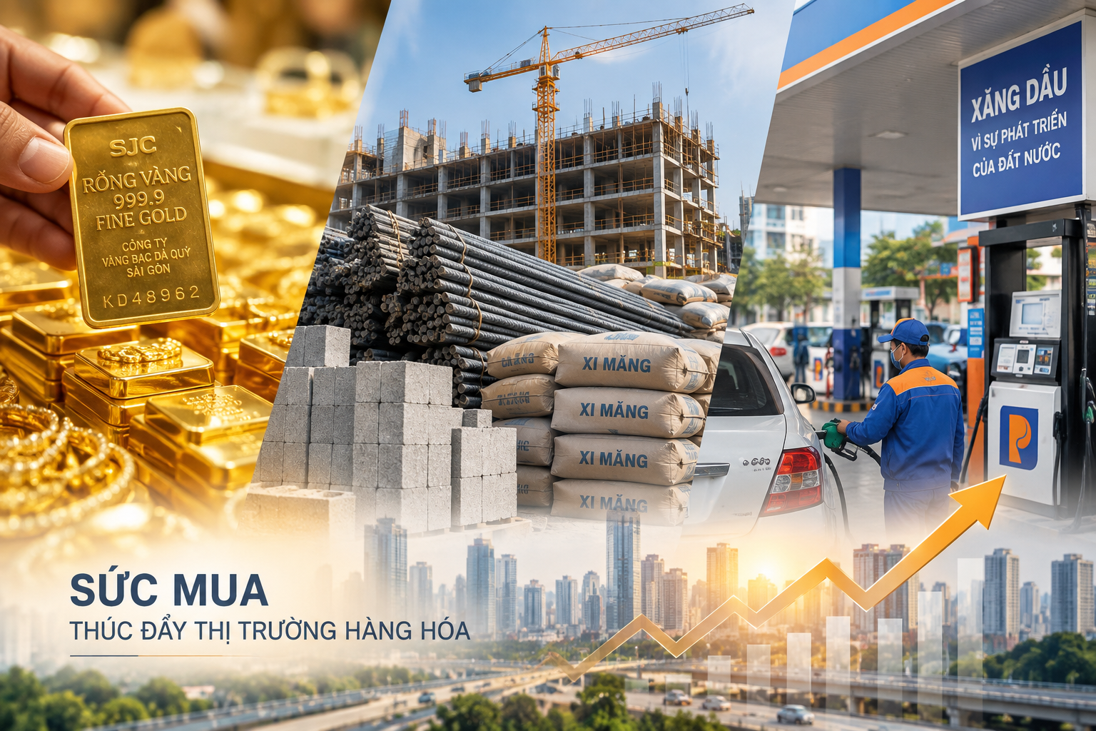 Vàng, vật liệu xây dựng và xăng dầu Động lực lớn cho tăng trưởng