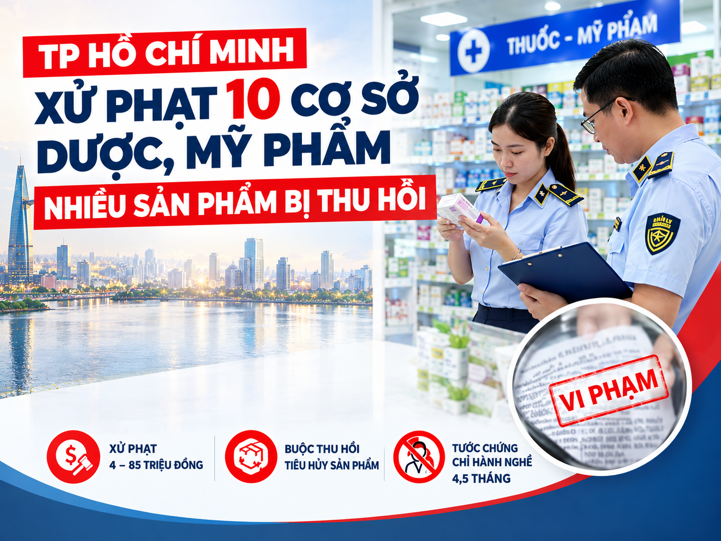 TP Hồ Chí Minh xử phạt 10 cơ sở dược, mỹ phẩm, nhiều sản phẩm bị thu hồi
